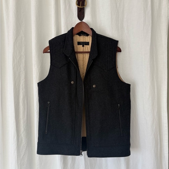 Men's Rag & Bone Quilted Wool Charcoal Vest - Picture 1 of 4